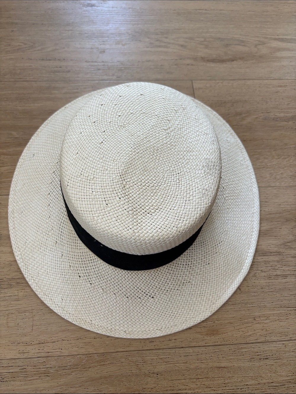 Vintage Cream Straw Panama Hat with Black Band